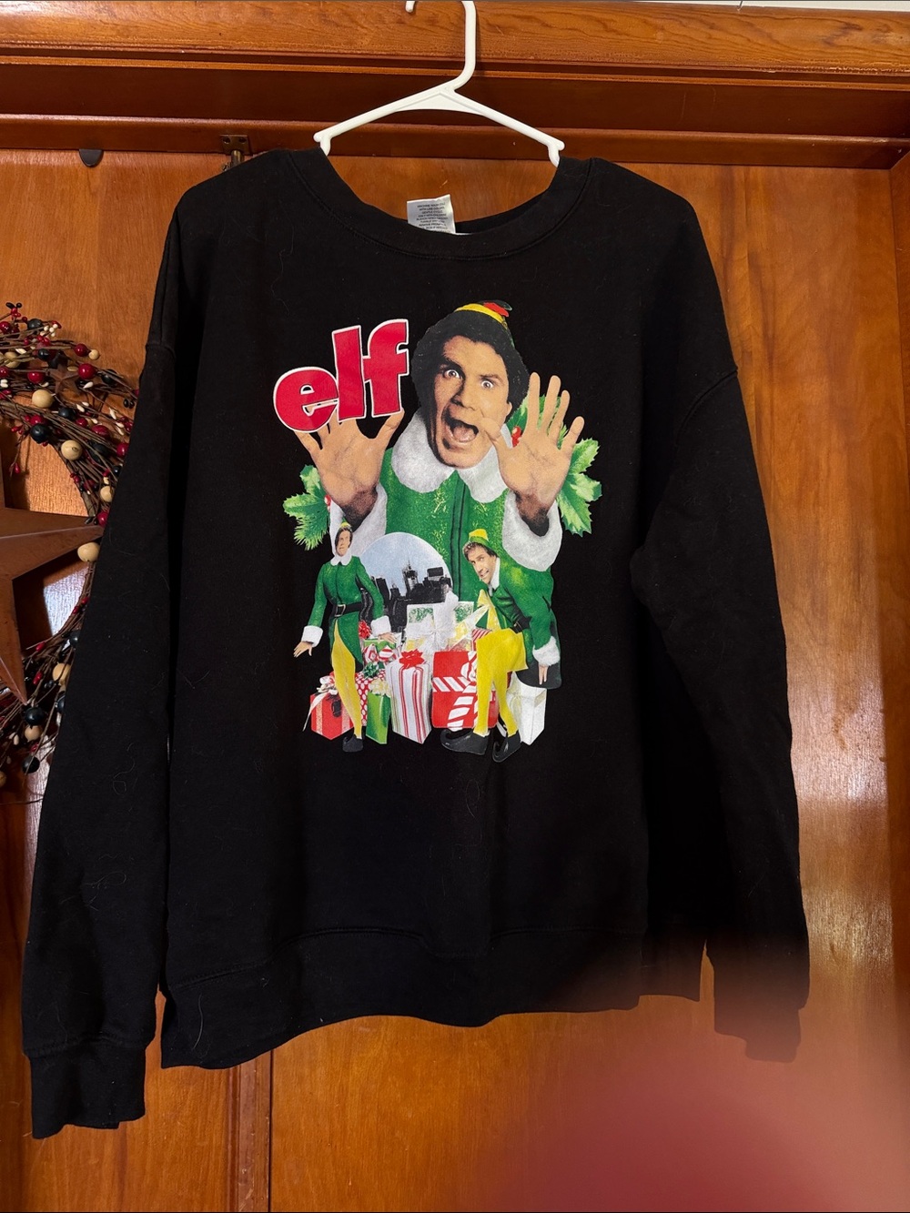 ELF Black Crewneck Sweatshirt with Colorful Movie Graphic